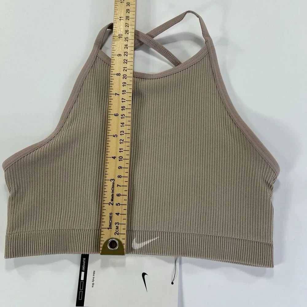 Nike Indy Sports Bra Womens Size L Beige Light Support Ribbed Strappy DV9966-272